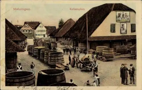 Ak Metzingen in Württemberg, Kelternplatz, Weinfässer
