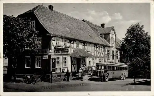 Ak Burbach im Siegerland, Hotel Dilthey, Autobus, Motorrad