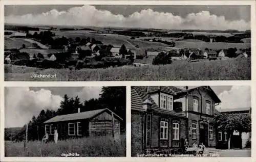 Ak Jülchendorf Weitendorf Mecklenburg, Jagdhütte, Gastwirtschaft und Kolonialwaren Walter Tohtz
