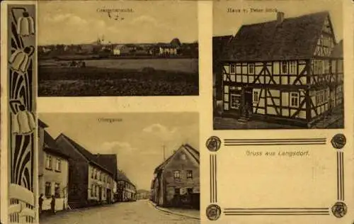 Ak Langsdorf Lindholz in Vorpommern, Gesamtansicht, Obergasse, Haus von Peter Bück