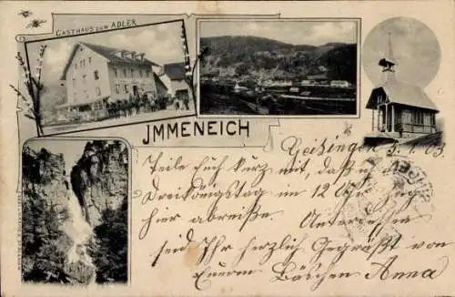 Ak Immeneich St. Blasien im Schwarzwald, Gasthof zum Adler, Wasserfall, Kapelle, Teilansicht
