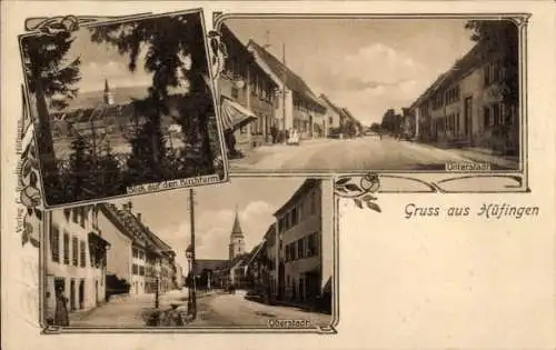 Ak Hüfingen im Schwarzwald, Unter- und Oberstadt, Kirchturm, Durchblick