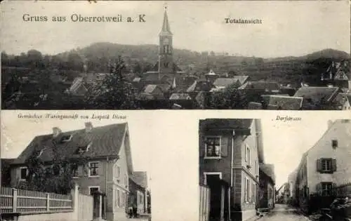 Ak Oberrotweil Vogtsburg im Kaiserstuhl, Totale, Dorfstraße, Geschäft Leopold Dienst