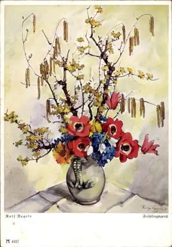 Künstler Ak Regele, R., Frühlingsgruß, Blumenstrauß
