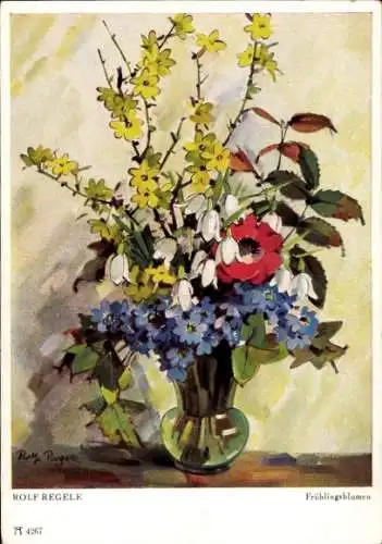 Künstler Ak Regele, R., Frühlingsblumen, Blumenstrauß
