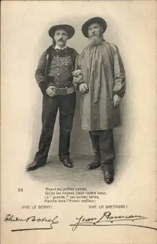 Ak Männer in Tracht, Vive le Berry, Vive la Bretagne