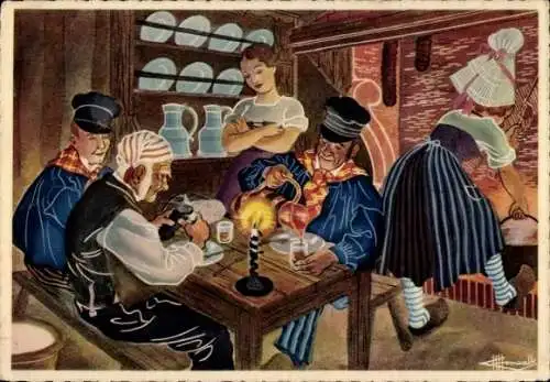 Künstler Ak Homualk, Charles, Reisen durch die Normandie, Das Abendessen