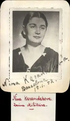Foto Ak Nina Karandakova, Zarina Militrisa, Barcelona 1952, Autogramm