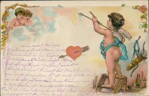 Litho Liebespengel, Herzen, Pfeile, Kitsch