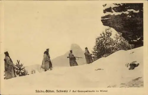 Ak Sächsisch-böhmische Schweiz, Grenzpatrouille im Winter
