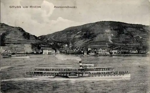 Ak Assmannshausen Rüdesheim am Rhein, Dampfschiff auf dem Rhein