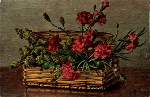 Künstler Ak Billing, M., Nelken, Blumenkorb
