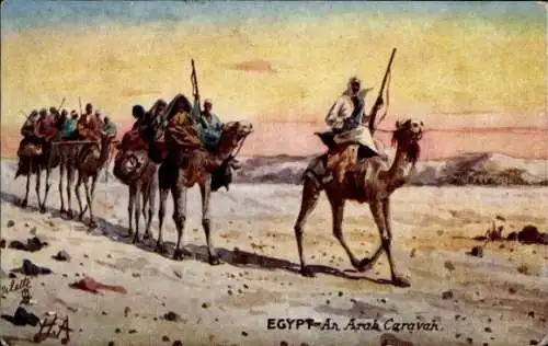 Künstler Ak Ägypten, arabische Karawane, Kamele