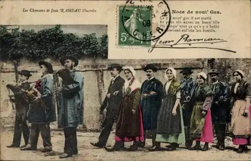 Ak Menschen in französischen Trachten, Trauung, Musikinstrumente