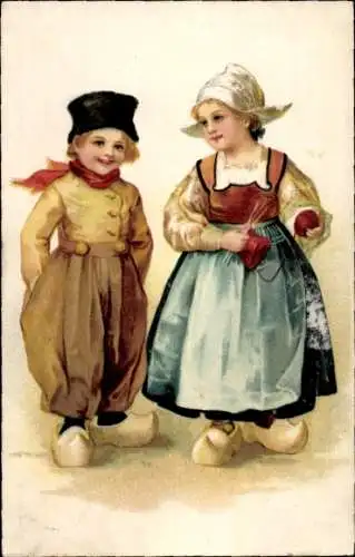 Litho Kinder in Niederländischen Trachten, Portrait