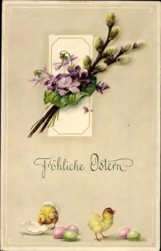 Präge Ak Glückwunsch Ostern, Küken, Ostereier
