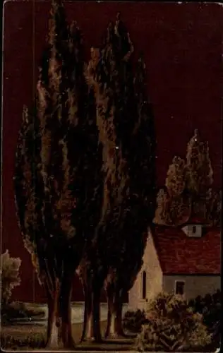 Ak Bäume und ein Haus