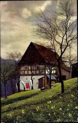 Ak Dorfpartie, Wohnhaus