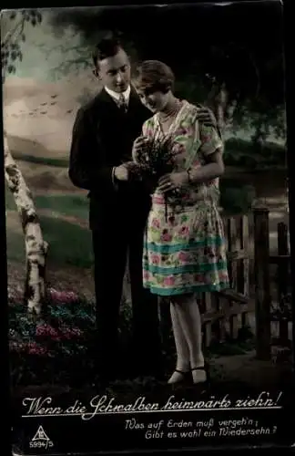 Ak Liebespaar, Wenn die Schwalben heimwärts ziehn