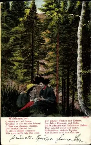 Ak Waldeszauber, Gedicht, Wanderer