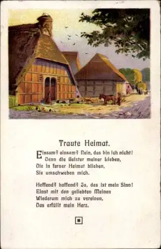 Gedicht Künstler Ak Traute Heimat, Reetdachhäuser