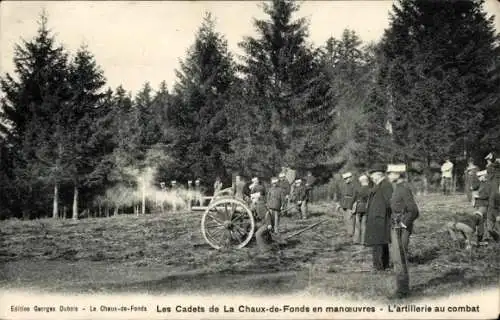 CPA La Chaux de Fonds Canton de Neuchâtel, Artillerie au combat, Cadets