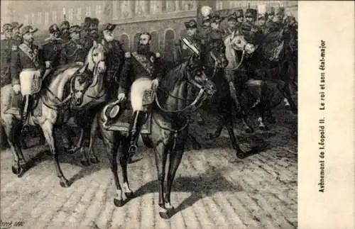 Ak Bruxelles Brüssel, König Leopold II. mit seinem Stab bei der Parade