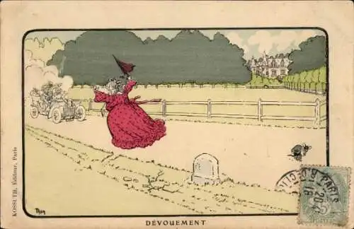 Ak Paris Bois de Boulogne, Restaurant du Pré Catelan, Frau mit Regenschirm, Auto, Zaun, Anwesen, 