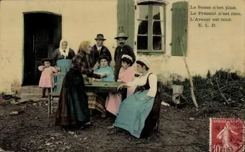 Ak Saint Sébastien de Morsent Eure, Personengruppe vor einem Haus.
