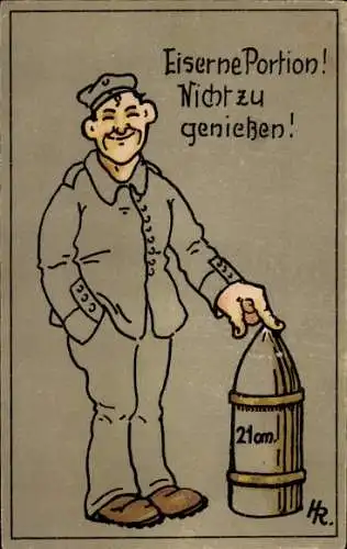 Ak Homberg (Bezirk Kassel) an der Efze Hessen, Soldat mit eiserner Portion, Text: Eiserne Port...