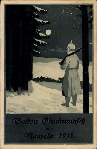 Ak Insel Borkum Ostfriesland, Upolmhof, Soldat im Schnee, bewacht von Tannenbaum, Mond scheint