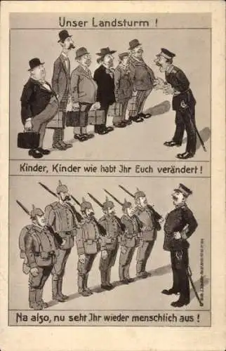 Ak Gerden Melle in Niedersachsen, Zeichnung zeigt zwei Gruppen von Soldaten, die eine in Zivil...
