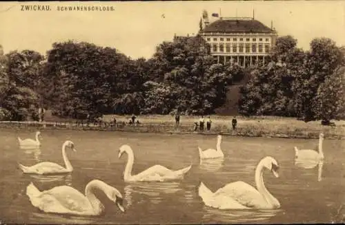 Ak Zwickau in Sachsen, Partie am Schwanenschloss
