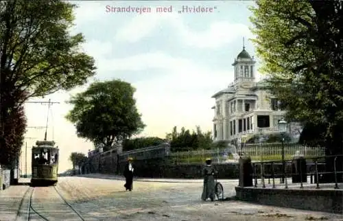 Ak Hvidovre Dänemark, Strandvejen med Hvidore, Straßenbahn, Straßenpartie