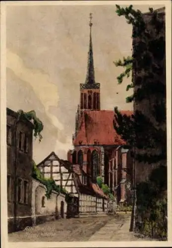 Ak Wrocław Breslau Schlesien, Kreuzkirche in  malerische Straßenansicht