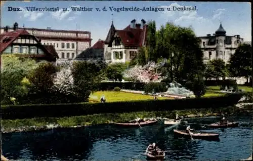 Ak Duchcov Dux Region Aussig, Villenviertel, Walther, Vogelweide-Anlagen, Denkmal