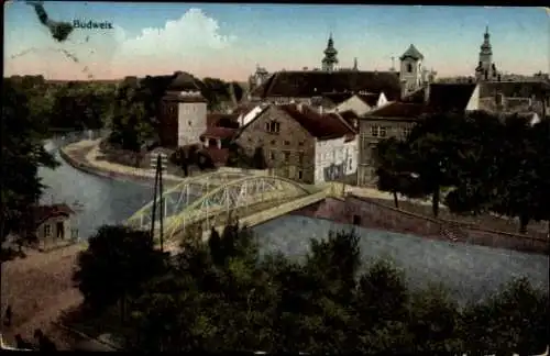 Ak České Budějovice Budweis Südböhmen, Brücke zur Stadt