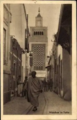 Ak Tunis Tunesien, Moschee in  enge Gasse, historische Architektur