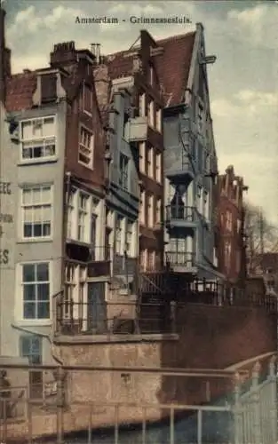 Ak Amsterdam Nordholland Niederlande, Bunte Häuser, Grachten, Stadtszene, Grimnessesluis