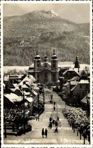 Ak Hejnice Haindorf Reg. Reichenberg, Ort im Isergebirge, Schnee, Winter, Kirche