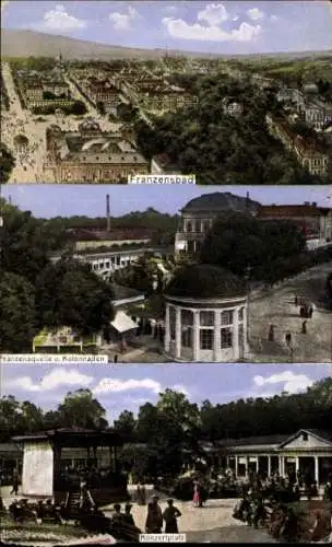 Ak Františkovy Lázně Franzensbad Region Karlsbad,  Franzensquelle, Kolonnaden, Konzertplatz