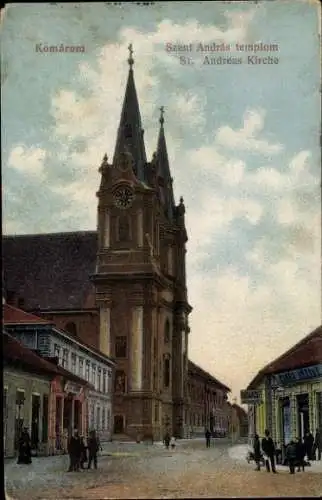 Ak Komárom Komorn Ungarn, St. Andreas Kirche, historische Architektur, Straßenansicht