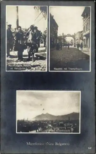 Ak Prilep Mazedonien, Drei historische Bilder, Türkisches Viertel, Hauptstraße, Gesamtansicht
