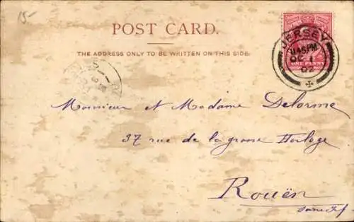 Ak Gorey Kanalinsel Jersey, Mont Orgueil Castle, "Mont Orgueil" Castle,  Hafenansicht, kleine ...