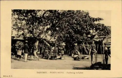 Ak Porto Novo Dahomey Benin, Faubourg indigène, Straßenansicht