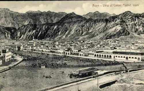 Ak Aden Jemen, Panorama, Blick auf die Kamelmarktstadt