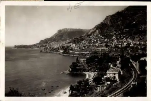 Ak Monte Carlo Monaco, Schöne Küstenansicht, rocky Berglandschaft,  Häuser am Meer
