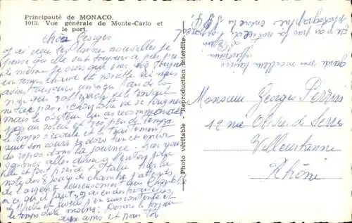 CPA Monaco, Vue générale de Monte-Carlo et le port