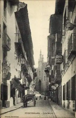 Ak Hondarribia Fuenterrabia Baskenland, Straße Calle Mayor, Cafe Restaurant Garcia,  Architektur