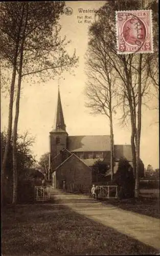 Ak Westerloo Westerlo Flandern Antwerpen, Kirche, Bäume, Weg, Historisch